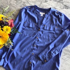 Charter Club Roll-Tab Buttoned Military Blouse